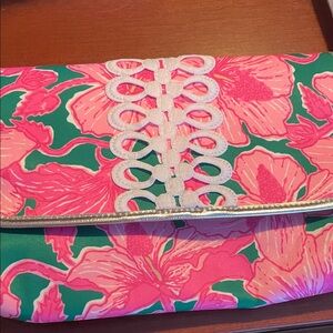 Lilly Pulitzer Pink and Green Floral Clutch